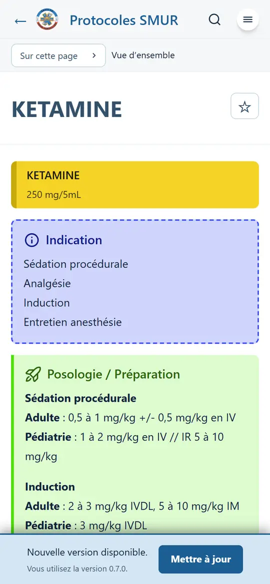 Bandeau « Nouvelle version disponible » avec le bouton « Mettre à jour », en bas d'une fiche