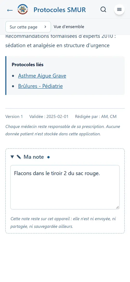 Bloc « Ma note » ouvert sous une fiche, avec une note écrite